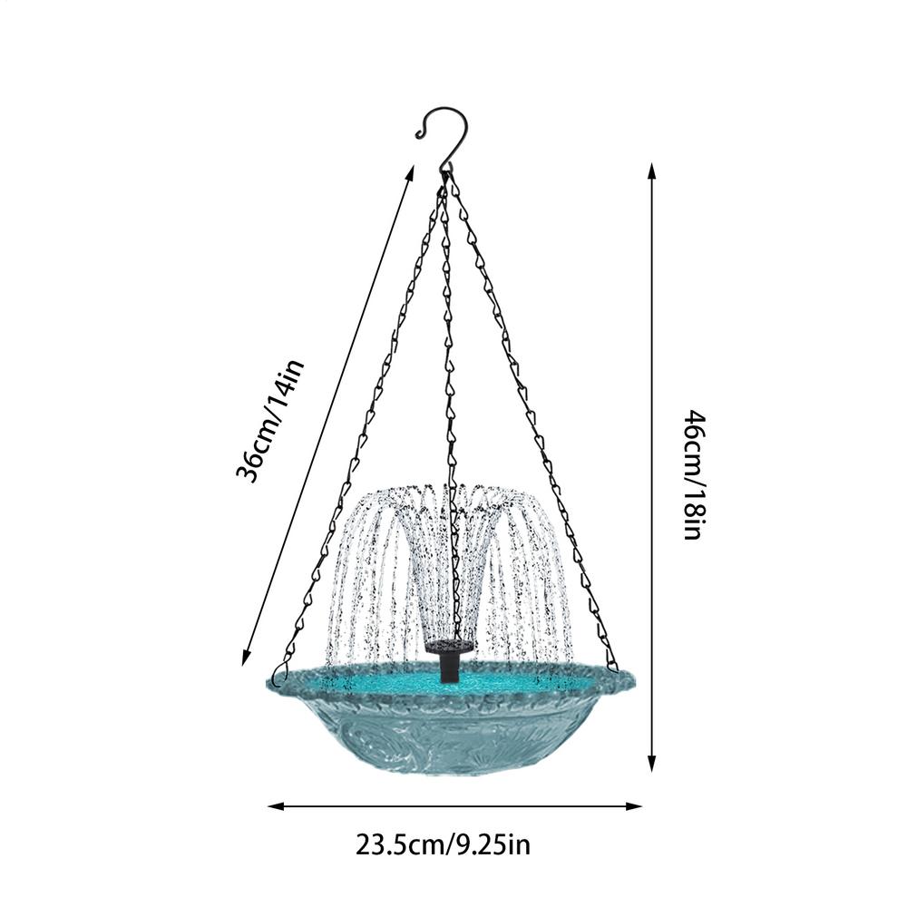 Solar Powered Hanging Bird Bath with Fountain Pump Multifunctional Bird Bath Basin Feeder and Drinker for Nature Lovers