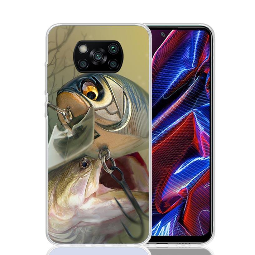 Carp Fish Fishing Rod Hook Phone Case For Xiaomi Poco X7 X6 X5 Pro F7 Ultra Redmi 15C 15 13 13C 12 12C 10 10A 10C 9 9A 9C 9T Cov