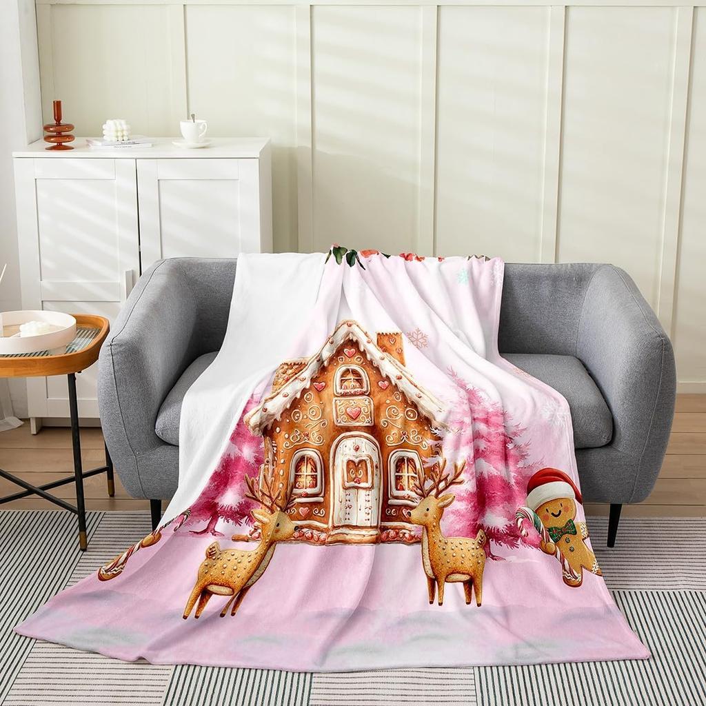 Xmas Grids Flannel Blanket Warm Lightweight,Merry Christmas Theme Warm Blanket for Couch Sofa Decor,Cartoon Santa Claus Warm