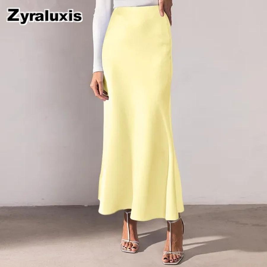 New Women's High Waist Solid Color Elegant OL Long Dress Plus Size A-Line Maxi Skirt