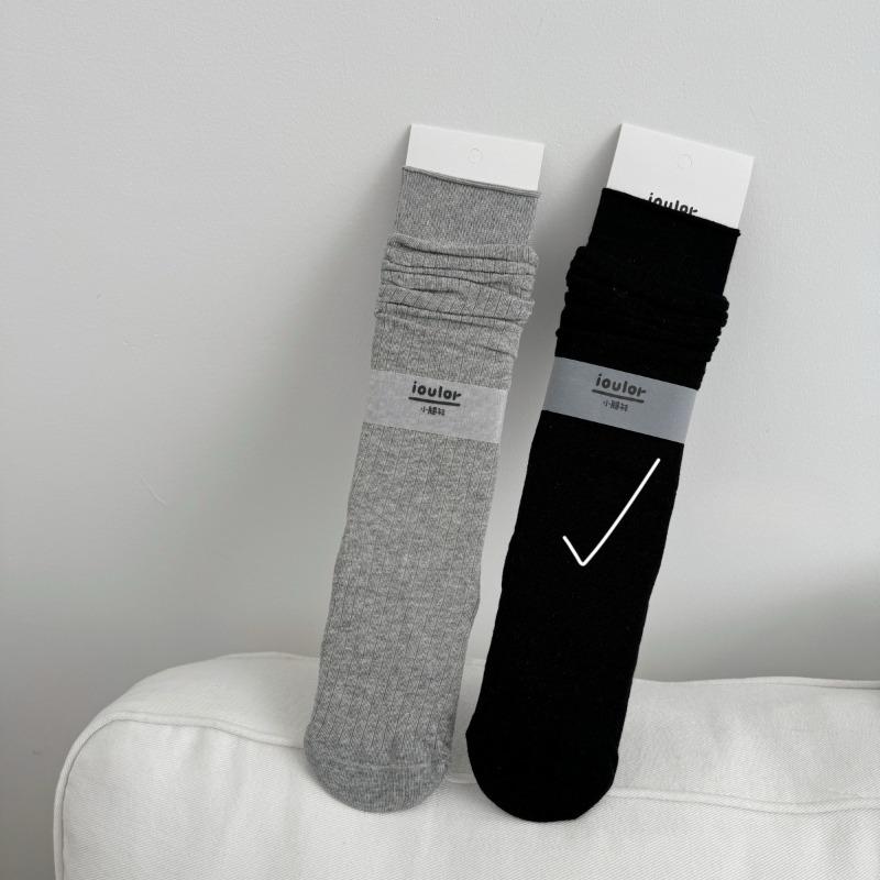 Spring and Summer Vertical Striped Boneless Calf Socks for Women, Cotton Sweat-absorbing Solid Color Long Stockings