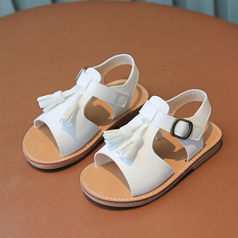 

Girl s Sandals Tassel Classic Open Toe Three Colors Toddler Kids Sliders Summer Daily Non-slip 21-30 Comfy Children Flat Shoes 22