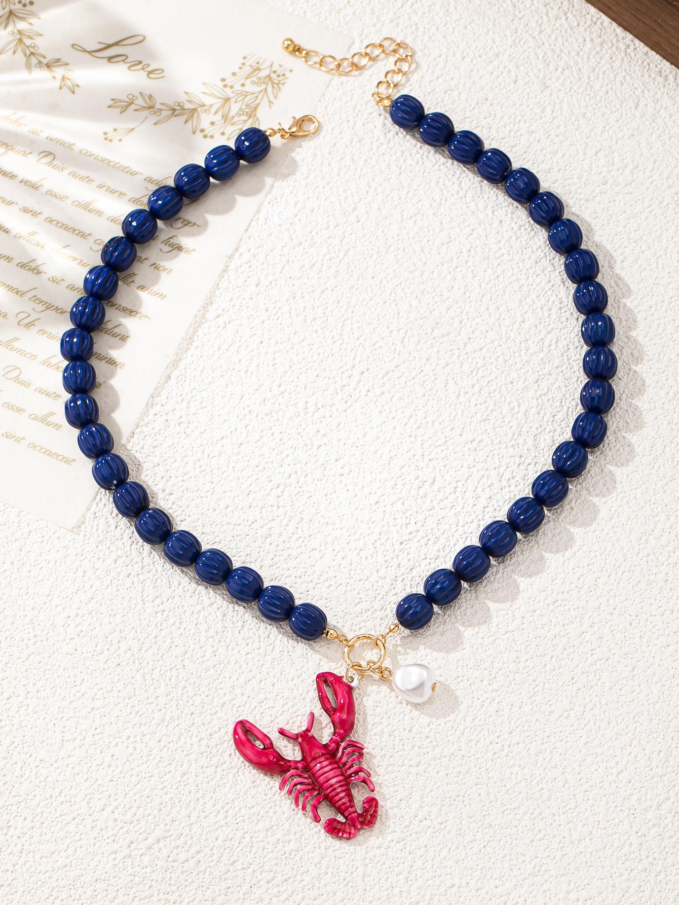 ZA Океанский курорт Ветряной сплав Капающий кулон-лобстер Бусы на нитке Универсальные украшения в пляжном стиле