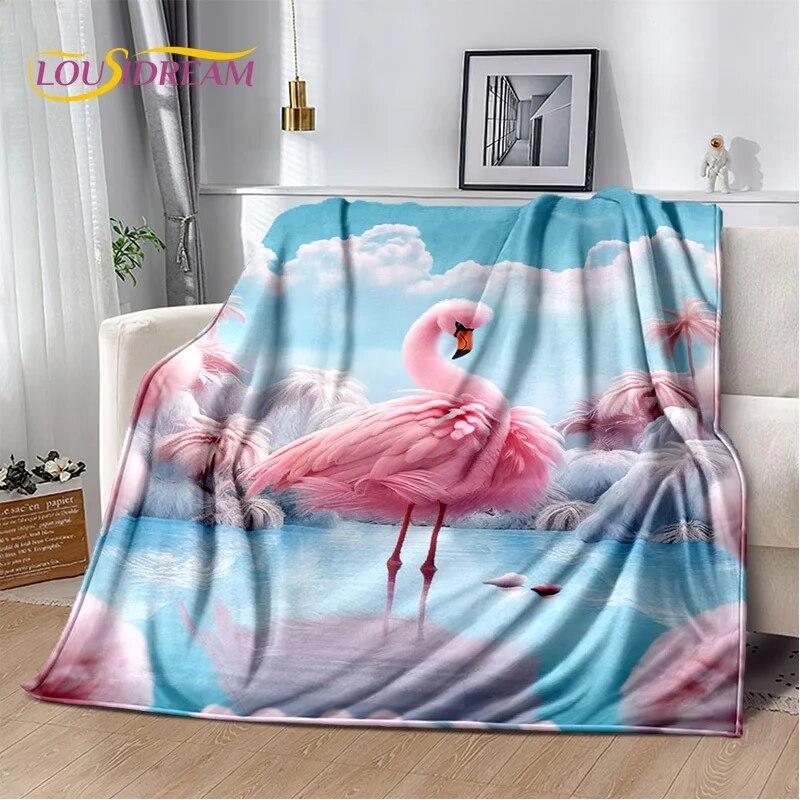 Cartoon Pink Flamingo Rainforest Love Bird Blanket,Soft Throw Blanket for Home Bedroom Bed Sofa Picnic Travel Cover Blanket Kids