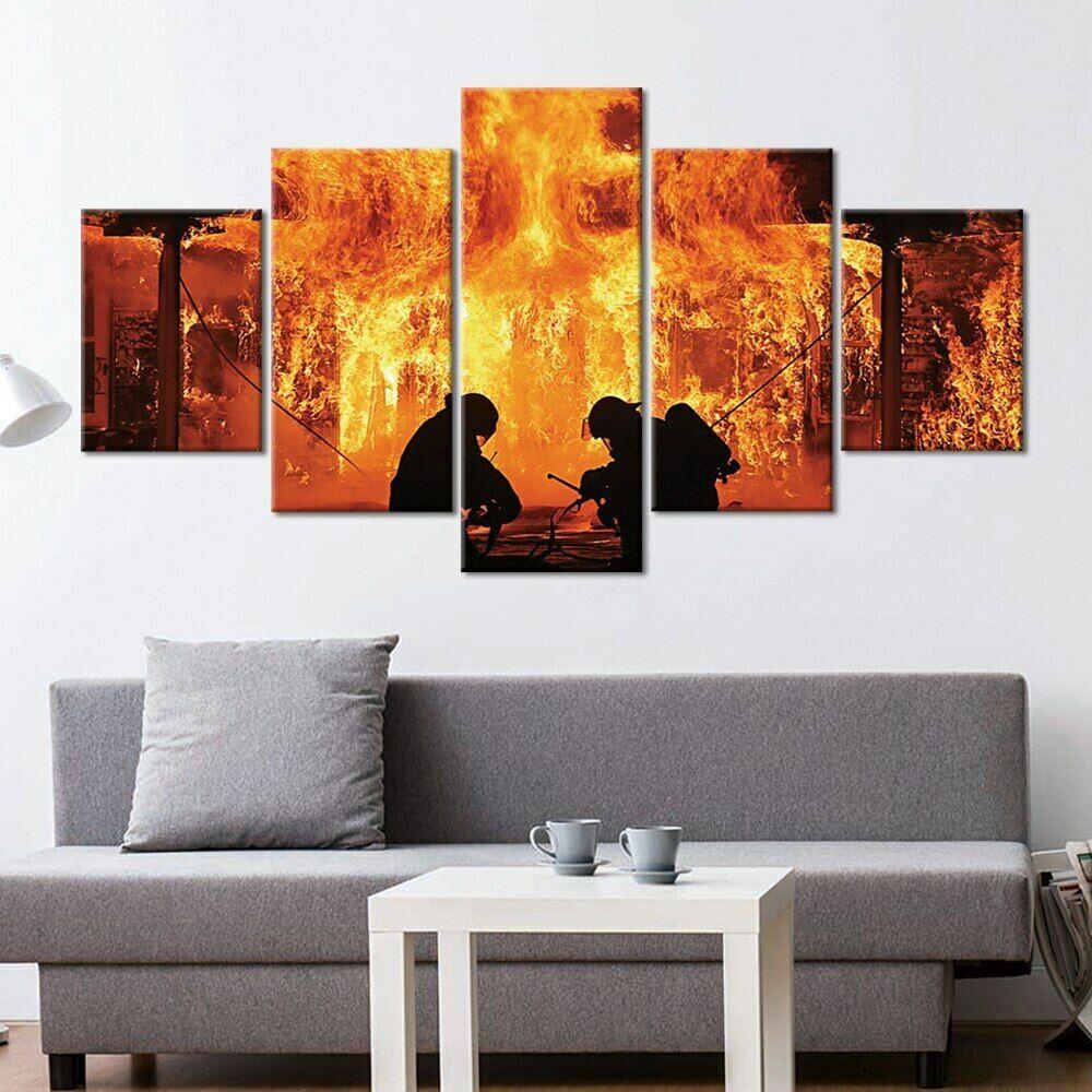 5Pcs Firefighter Firemen Flames Decor 5 Pieces Wall Art HD Print Home Decor 5 Panel Room Decor Modern Canvas Paintings
