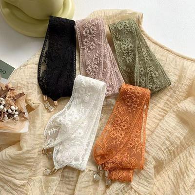 Foulard in seta con pizzo da donna primavera autunno estate moda versatile lungo traforato fascia decorativa
