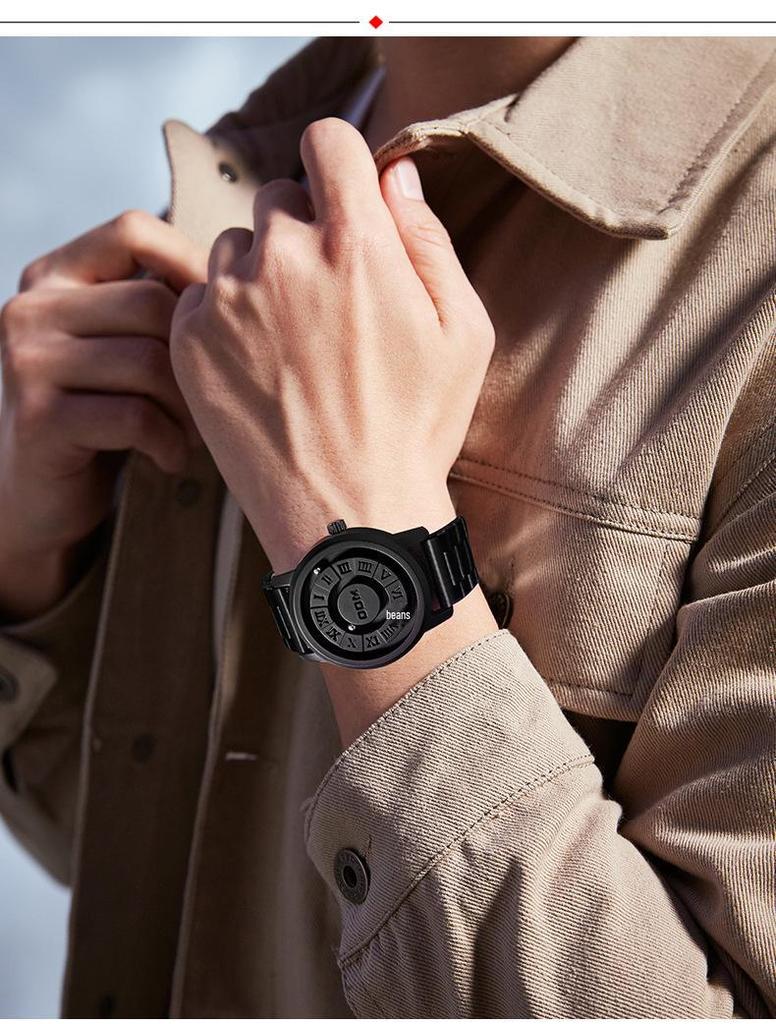 DOM Black Technology Men's Waterproof Quartz Watch with Roman Numeral Dial and Steel Ball Magnetic Levitation.