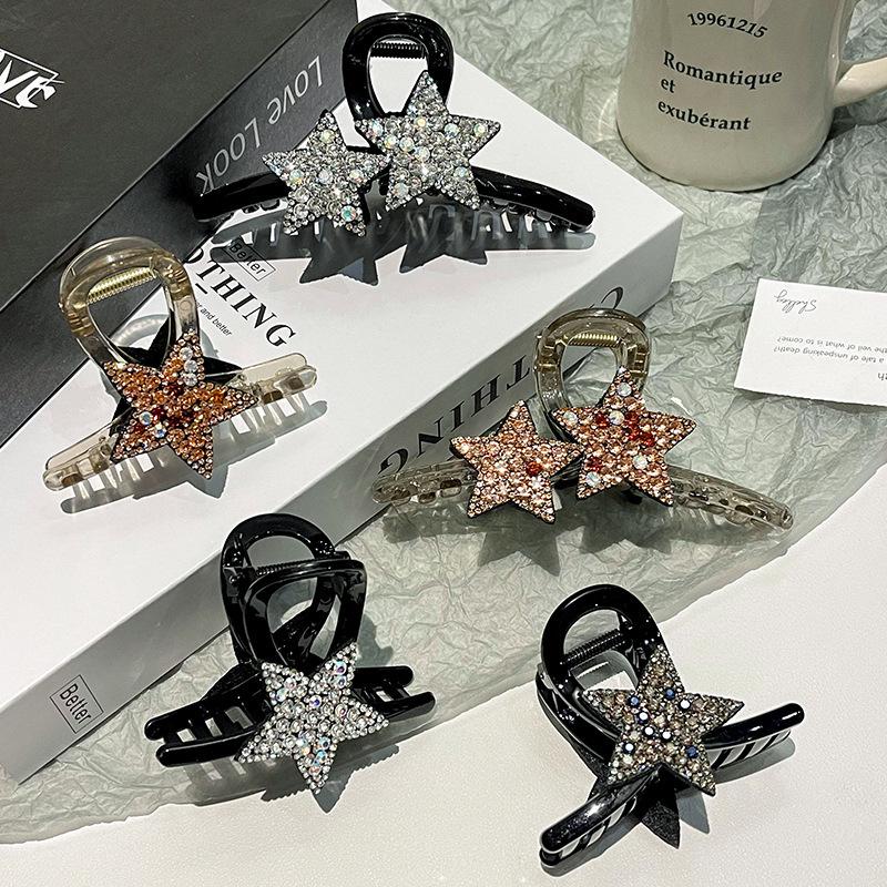 Large Glittering Five-Point Star Hair Clip for Women - Updo Claw Clip, Short Permed Hair Shark Clip, Half-Up Hairpin