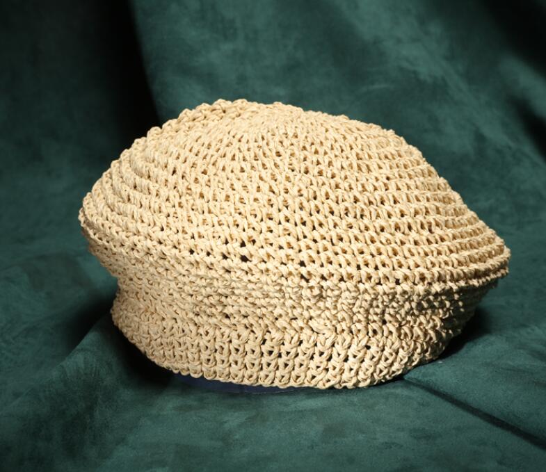 

2019 simple 100% Raffia Sun Hat Straw Women Summer Casual Elegant Ladies Beret Hat French Style Fashionable Vintage Painters Hat 55-58cm бежевий