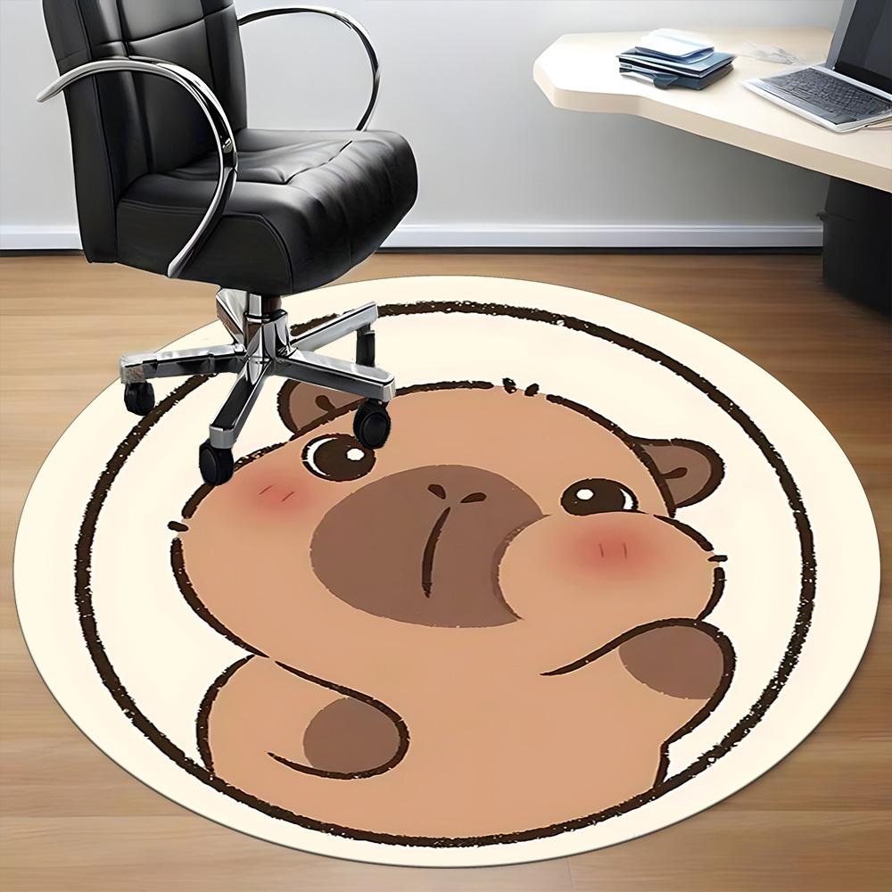 1PC Capybara Office Round Area Rug, Mat Suitable For Office, Under Office Chairs Bedroom Living Room Home Decor, Room Deco