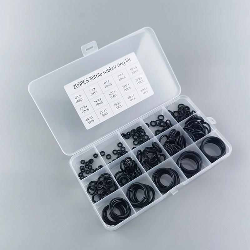 200pcs Rubber O-ring Boxed For Faucet Hose Connector Seal Valve Water Proof Machine Oil Proof Washer Combo Set Accessories