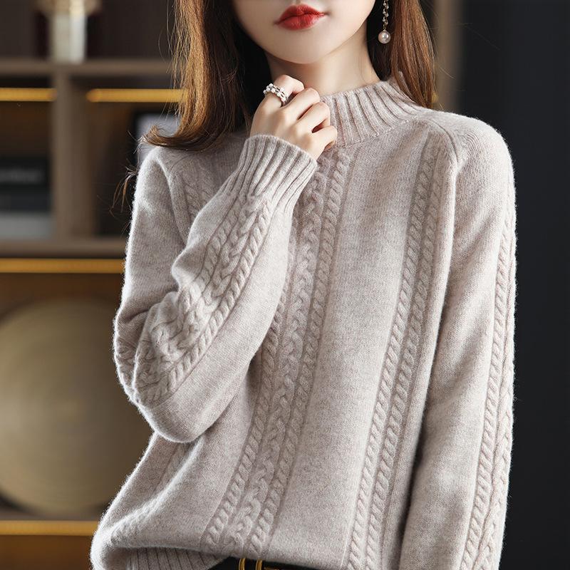 Halbhoher Rollkragenpullover für Damen Herbst und Winter Locker gestrickter Pullover