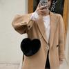 Cute Sweet Love Heart Shaped Women's Crossbody Bags Fashion Soft Plush Ladies One Shoulder Bag Comfortable Fluffy Solid Color Chain Female Handbags