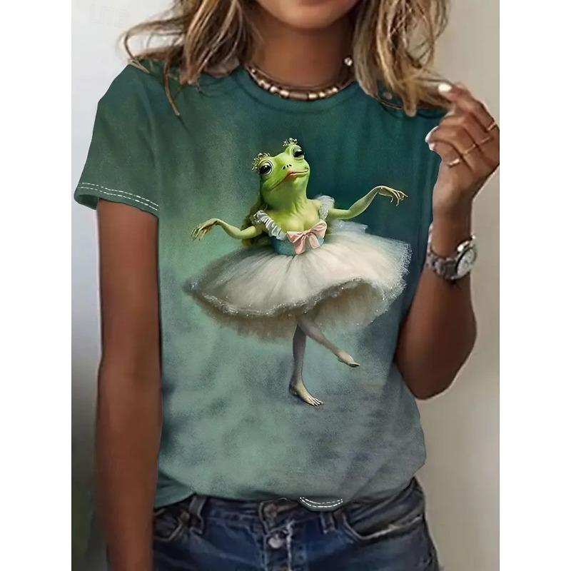 Summer Fashion Women's T-Shirts Kawaii Animal Stylish Printed Casual Short Sleeve Crew Neck Tees Tops