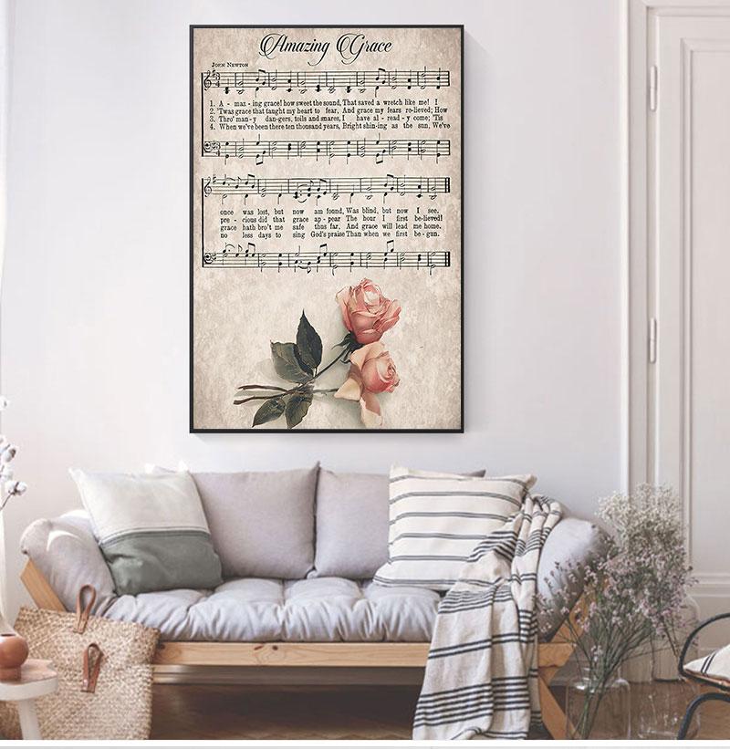 Vintage Sheet Music Poster Antique Rose Hymn Wall Art Canvas Painting Picture Christian Song Farmhouse Decor No Frame