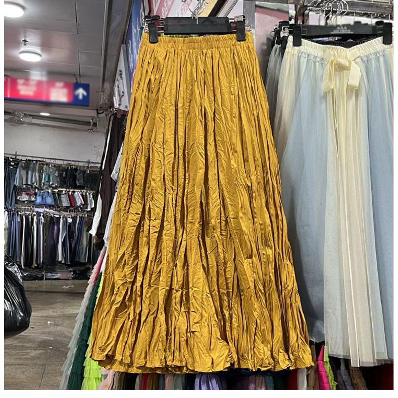 

Solid Color Elastic Waist Half Length Skirt Pure Color Elastic Waist Skirt Yellow All yards