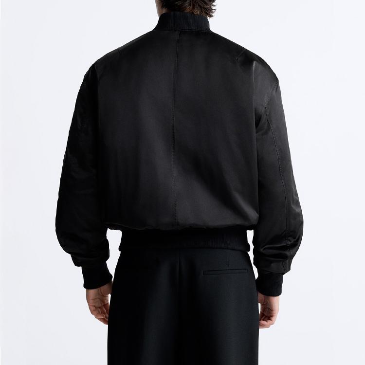 Zara Solid Color Baseball Collar Zip Long Sleeve Jacket Men Jacket Black 05070304800-33