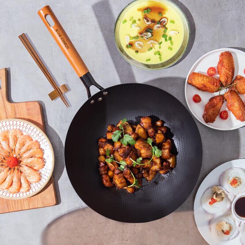 Kambach 32cm Non-Coated Flat-Bottom Iron Wok Set