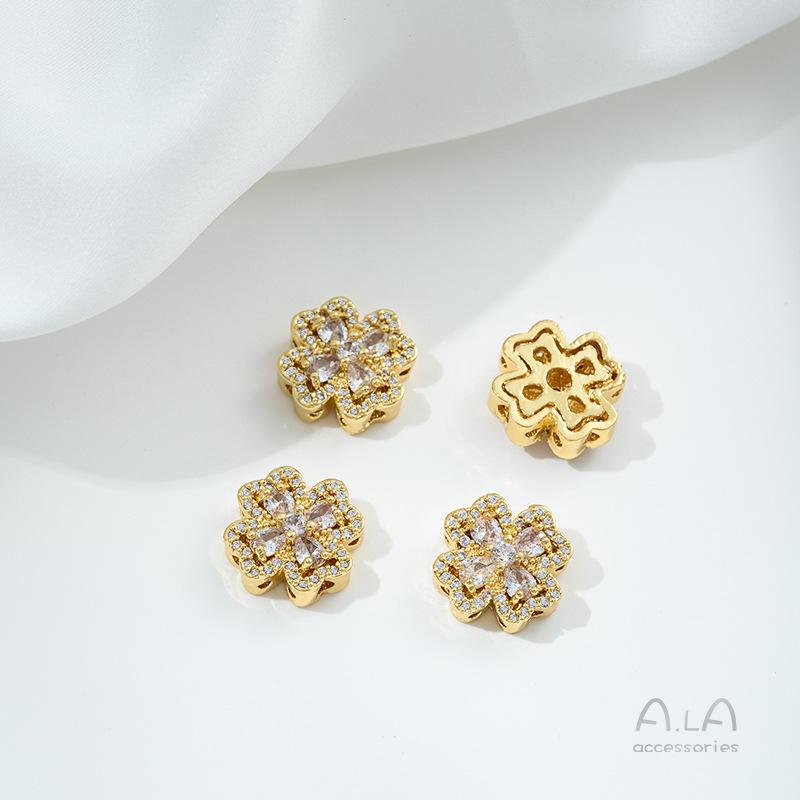 

Намистини-роздільники з цирконію у формі метелика, конюшини, квітки сакури, наповнені 14-каратним золотом, для DIY перлинних прикрас