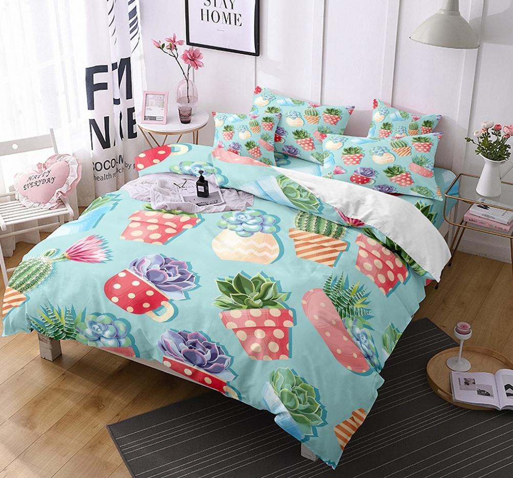 Comforter Cactus Queen King Size Green Plants Boys Girls Teen Bedding Set 3 Piece Set With 2 S Super Soft