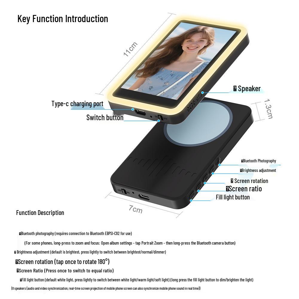 Kabelloses magnetisches Handy-Display mit Ton & Fülllicht für Live-Streaming & Remote-Selfies