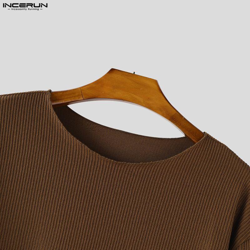 INCERUN Spring Men Long Sleeve Casual Loose Rib Pullover T-shirts Tops