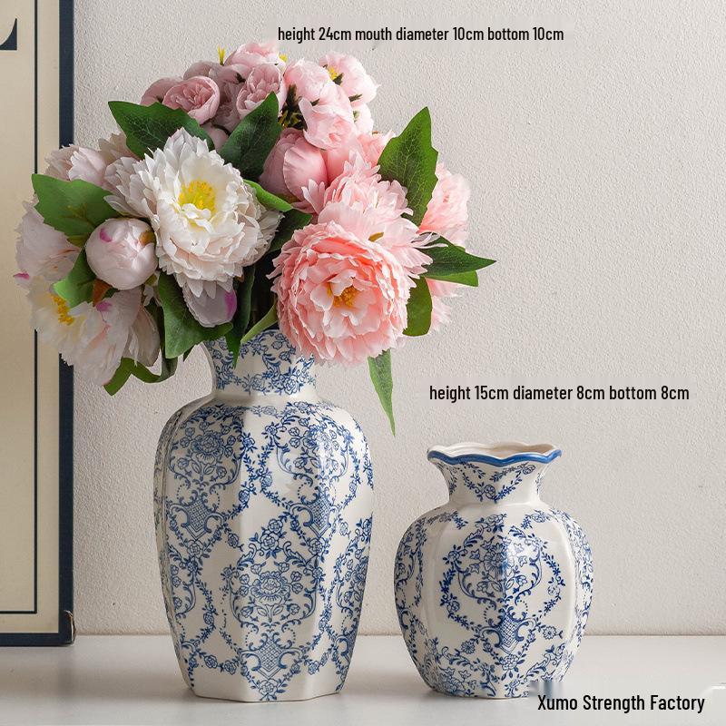 Vintage Blue & White Porcelain Ceramic Vase for Home Flower Arrangement