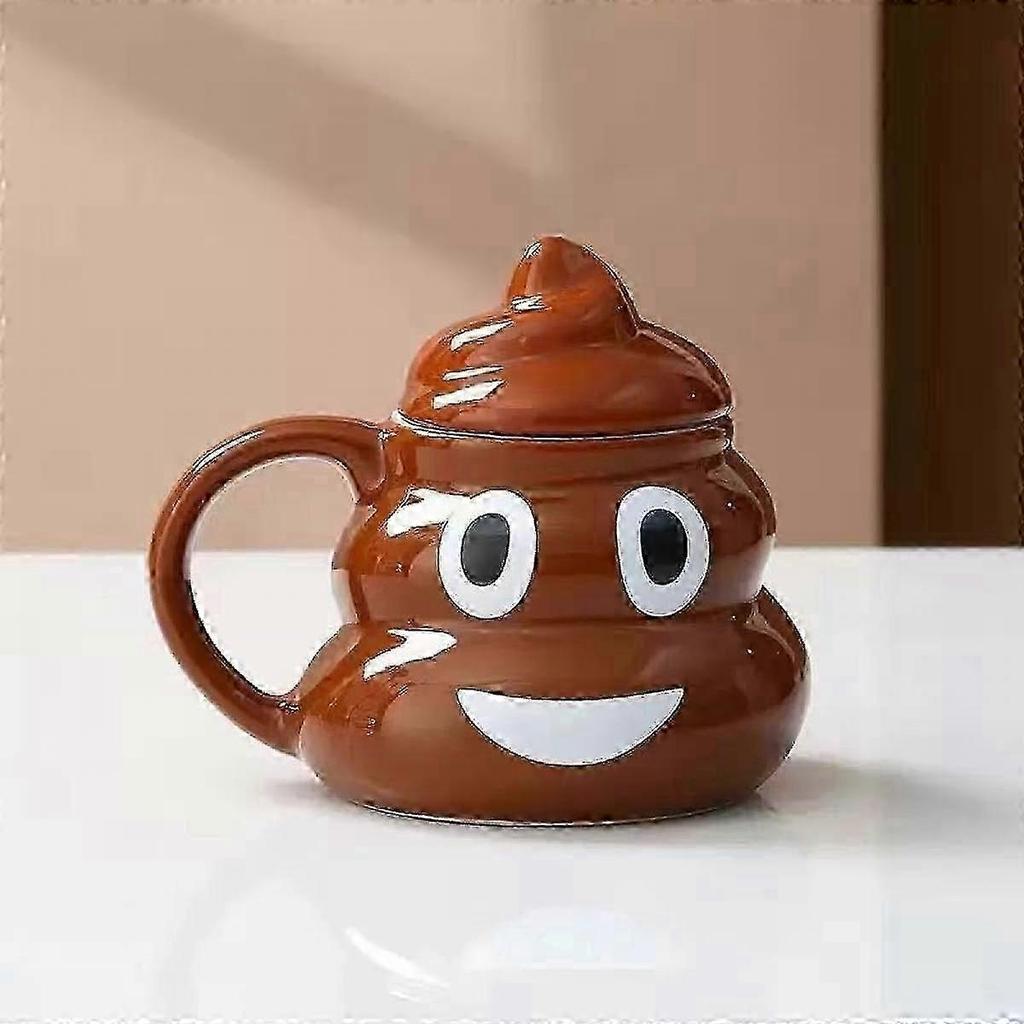2026 Suitable Poop Expression Coffee Mug, Brown Poop Shape Ceramic Mug with Spoon, Funny and Cute Large Mug, Great Gift for Men and Women