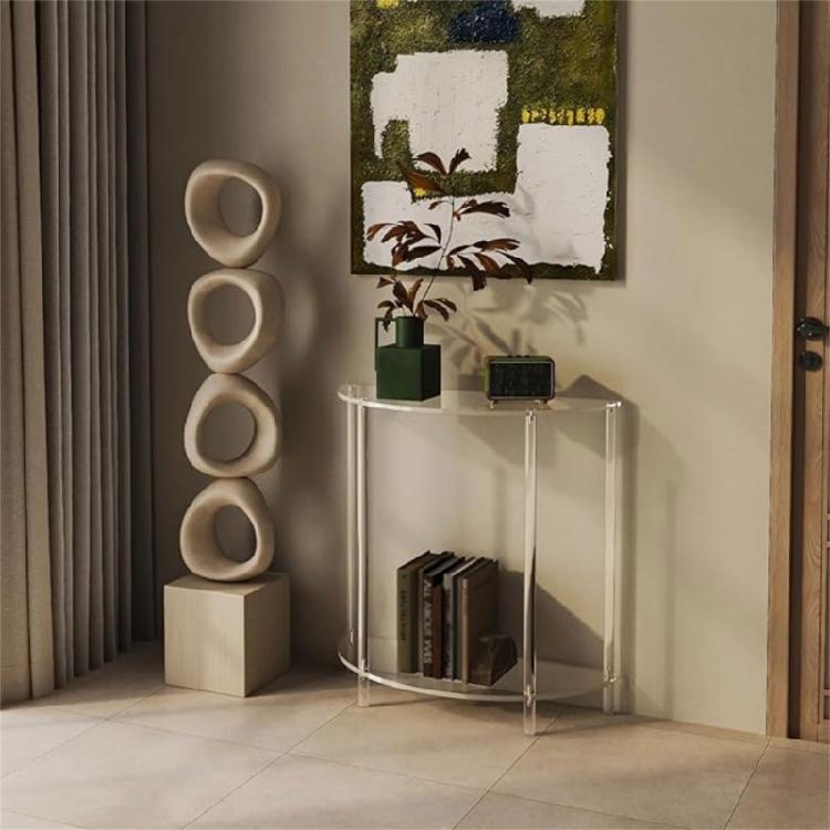 Tavolino Moderno in Acrilico a Due Strati per Camera da Letto o Soggiorno Accessorio Portatile per Decorazione e Arredo Casa