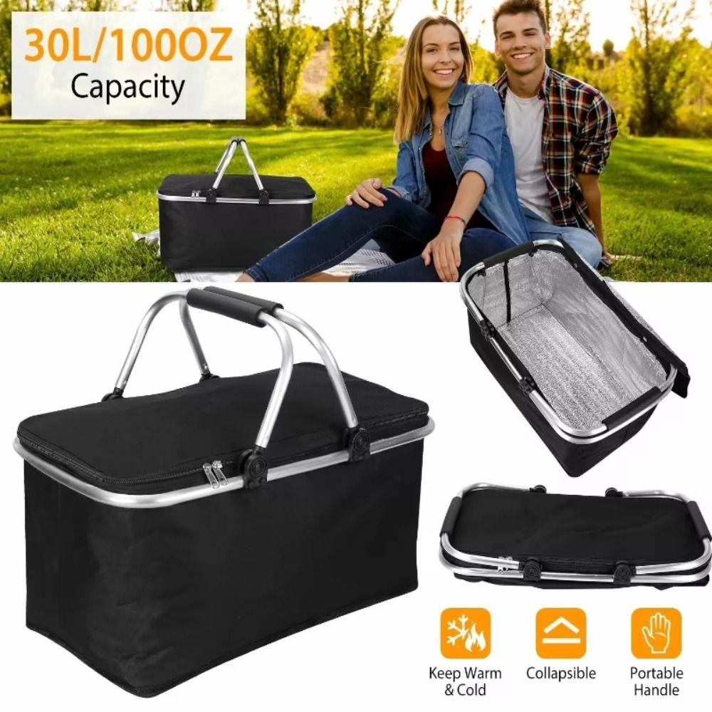 Foldable Picnic Food Bag 30L Insulation Storage Basket Thermal Insulated Bag  Camping