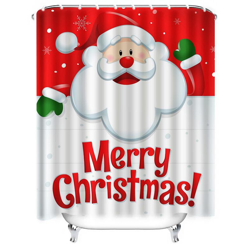 TU Christmas Shower Curtain Festive Holiday Bathroom Decor Merry Xmas Pattern Waterproof Fabric Backdrop Xmas Party Supplies
