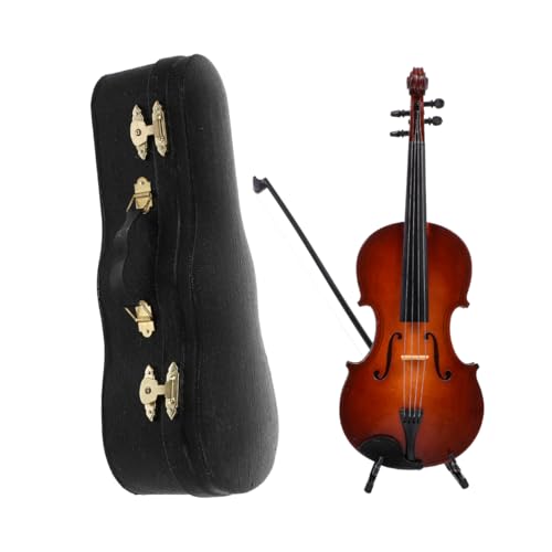 

HEALLILY 1 Set Wooden Miniature Violin with Stand, Bow and Case Mini Musical Instrument Miniature Dollhouse Model 20cm