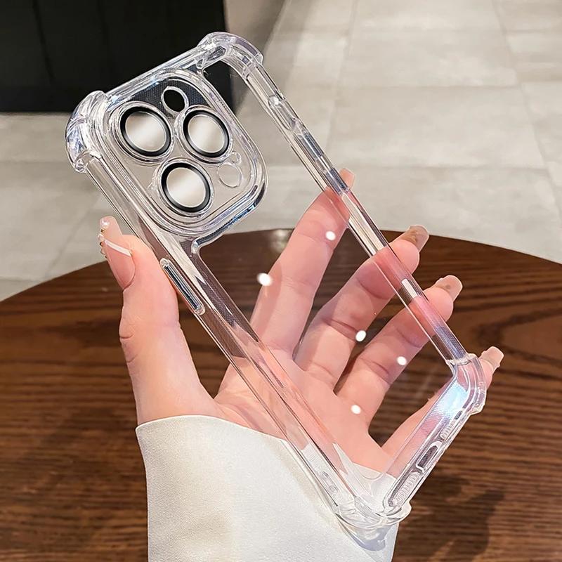 Lens Glass Protector Shockproof Transparent  Phone Case For iPhone 16 15 14   11 Pro Max Plus Hard Bumper Funda Coquette