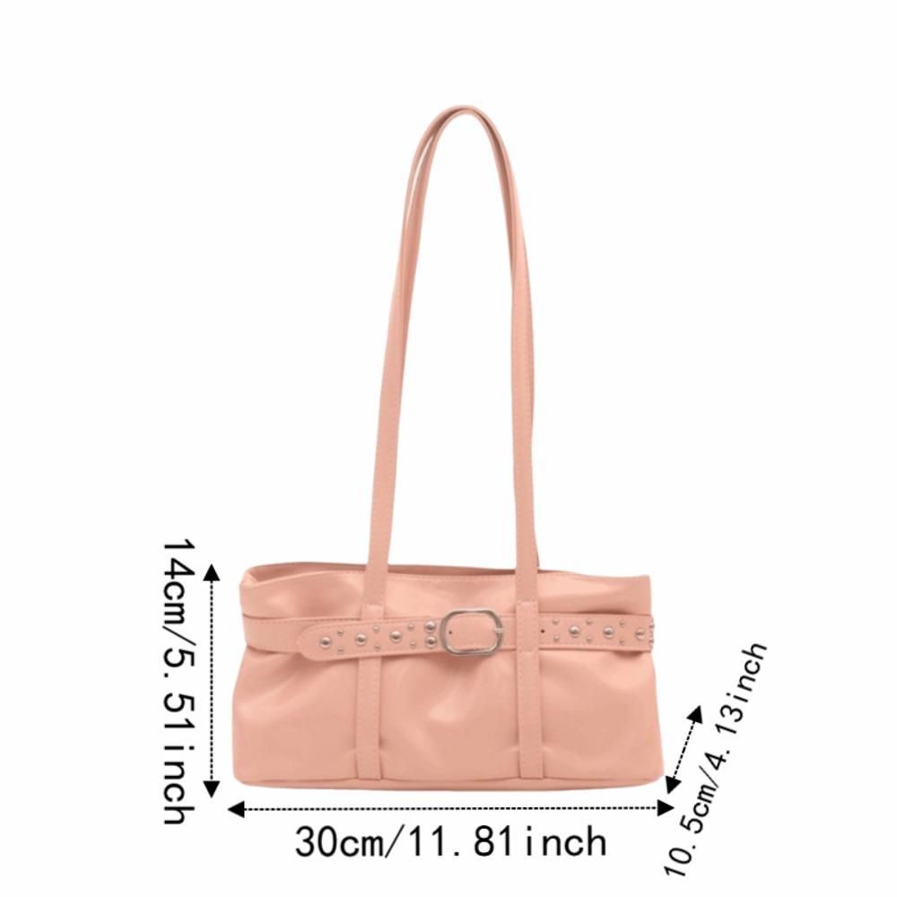 Rivet Belt Buckle Underarm Bag Large Capacity Tote Bag Trendy PU LeatherShoulder Bag Commute