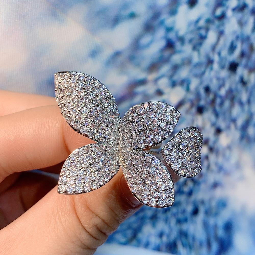 Gorgeous Leaf/Flower Design Adjustable Opening Rings for Women Paved Bling Cubic Zirconia Fashion Wedding Party Jewelry