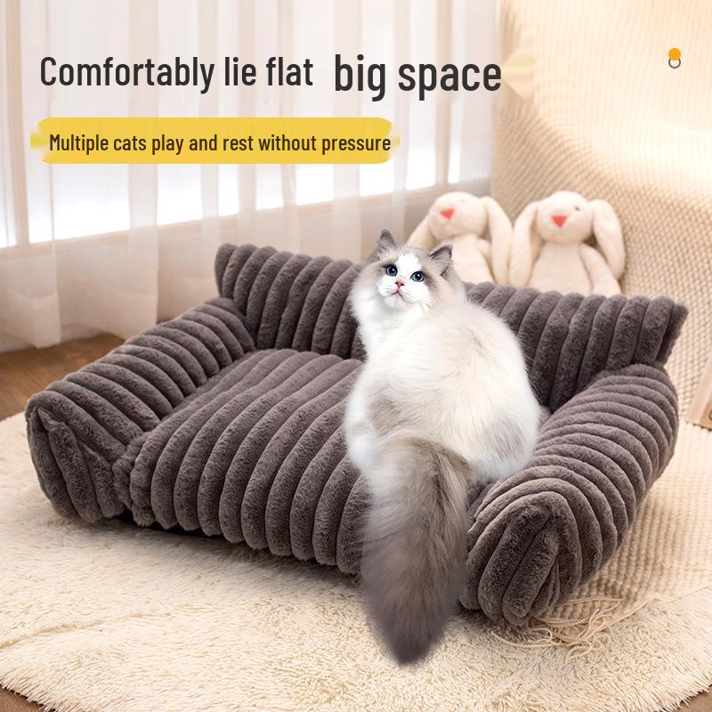 Cross-Border Plush Pet Bed: Large Rabbit Fur Sofa, Wear-Resistant Dog/Cat Nest for All Seasons.
