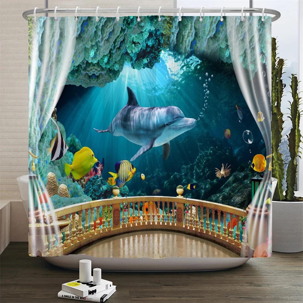 3D Waterproof Fabric Polyester Shower Curtains landscape Outside the Window Bathroom Curtains With Hooks Bathtub Decor Screen