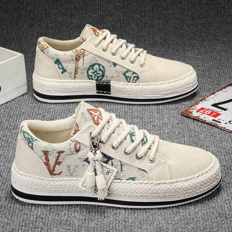 Men's Shoes, Fashion Breathable National Style Corduroy Casual Loafers One Foot Stirrup Men's Board Shoes Cloth Shoes