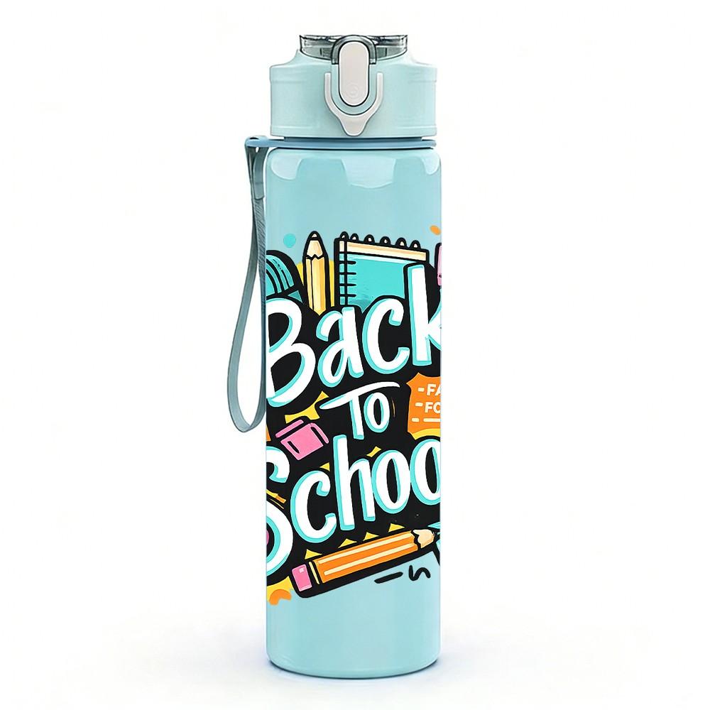 1PC Colorful Back To School Theme 750ml Color Plastic Sports Water Bottle Leakproof Flip Straw Lid Suitable for Sports Office Home Use