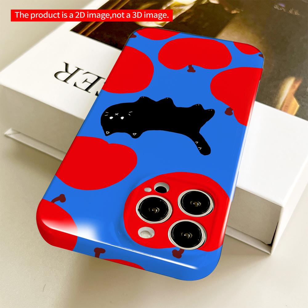 Black Cat Among Red Apples Phone Case All inclusive film hard phone case, compatible with iPhone 18 Pro Max 17 16 15 14 13 12 11