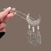 1pc Silver Moon Hair Stick Intricate Filigree Design Pearl Tassel Charms Perfect Gothic Celestial Hairstyles Unique Personality