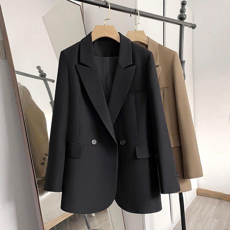 

South Korea Suit Tops 2023 Spring Clothes Popular Classy Fried Street Loose Leisure All-Matching Brown Suit Outwear Women Black (two buttons) L