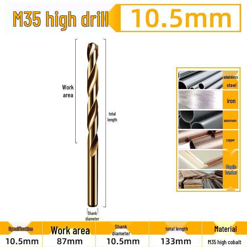 Burghiu elicoidal M35 Cobalt pentru tablă metalică din oțel inoxidabil de înaltă duritate.