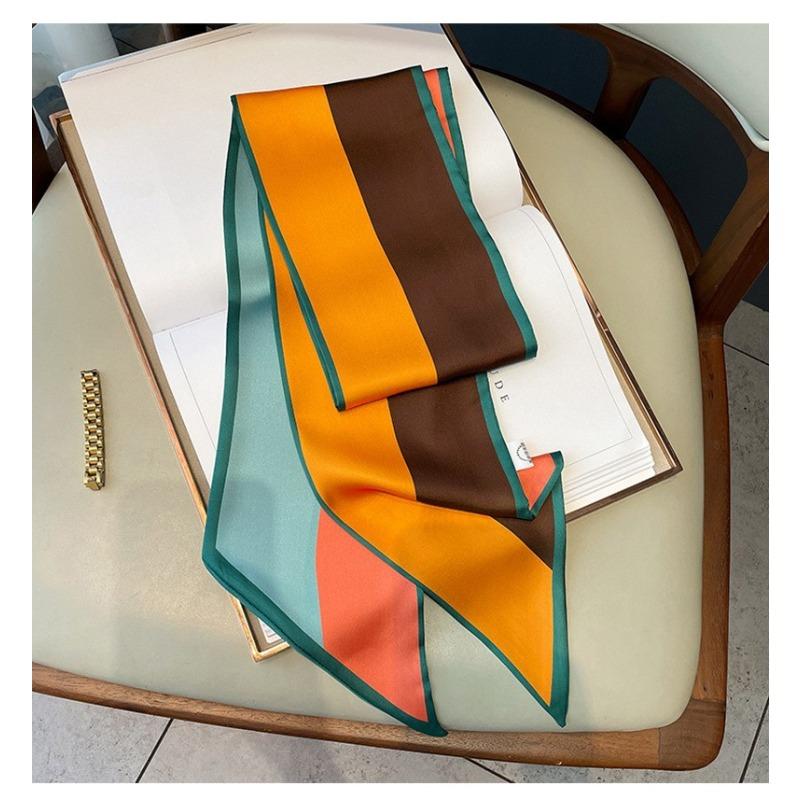 

Новый маленький шелковый шарф контрастного цвета для женщин, модный на раннюю осень, декоративный маленький шарф из искусственного шелка, ретро-цветовая гамма, повязка для волос 15*150CM