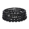 4PC Fashion Black Gallstone Volcanic Stone Wood Bead Multi Layer Men's Combination Elastic Bracelet Couple Friends Jewelry