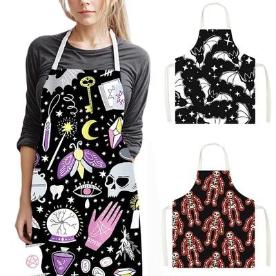 Vampire Bat Ghost Print Kitchen Aprons Gothic Style Women Men Baking Home Cleaning Clothes Pinafore Chef Waiter Cooking Apron