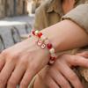 Elegant Handmade Beaded Semi-Precious Stone Bracelet with 18K Copper-Plated Heart LOVE Pendant
