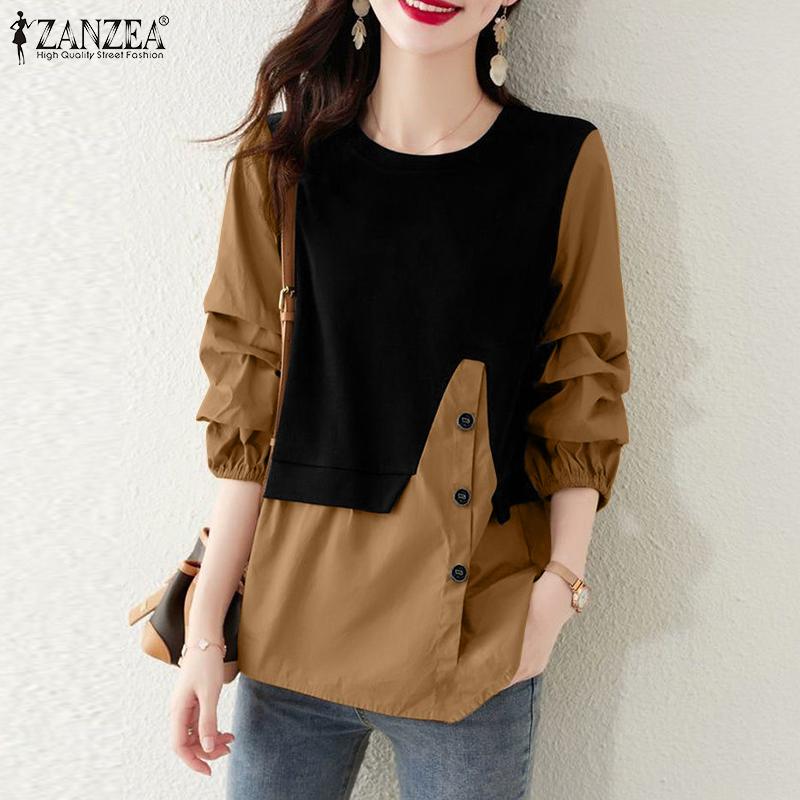 

ZANZEA Женская повседневная летняя лоскутная блузка с рукавом 3/4