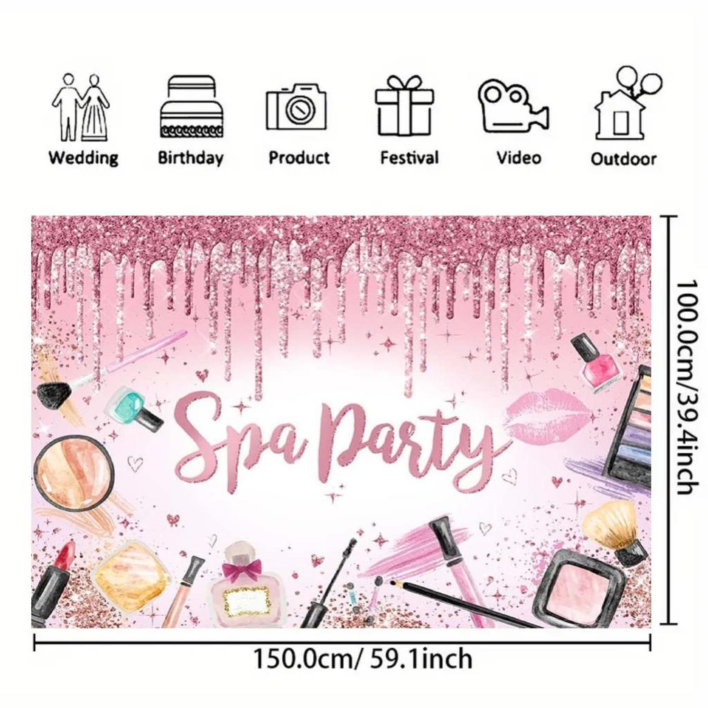 A polyester spa party background banner; universal decoration for princess makeup birthday parties; sweet background