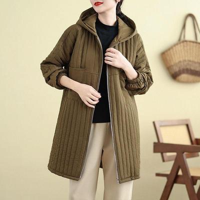 Winter Plus Size Hooded Mid-length Cotton-padded Jacket, Fashion Cotton-padded Jacket, Loose Western Style, All-match Ladies